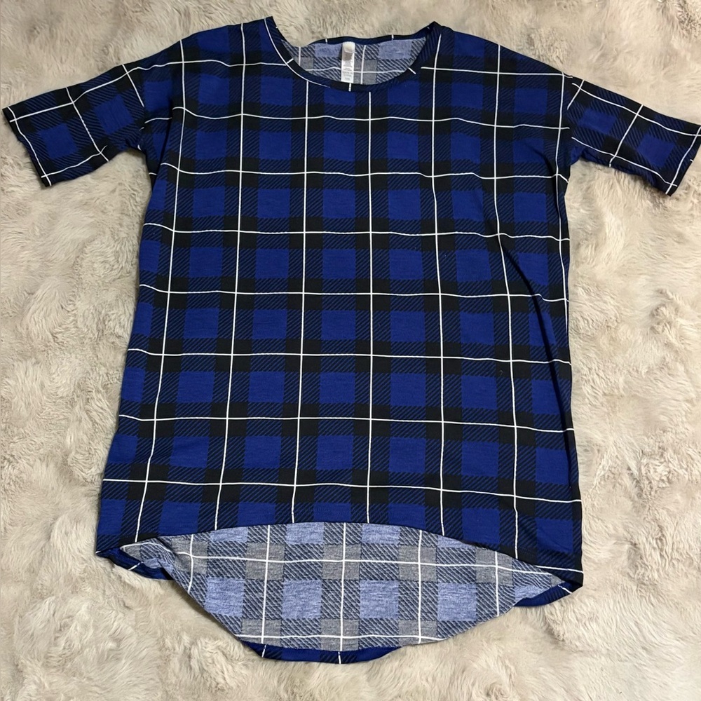 Lularoe Blue Plaid Short-Sleeve Tunic Top